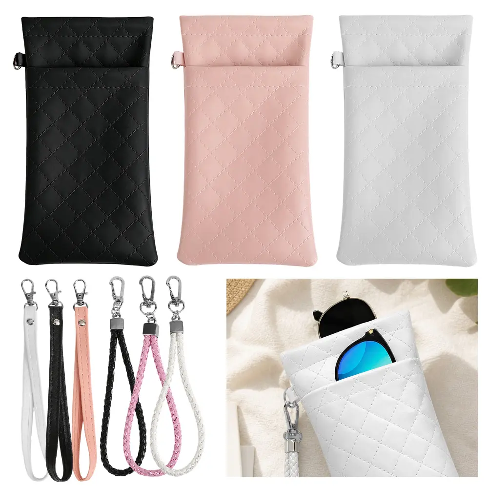 3Pcs Double Layer Portable Sunglasses Pouch Set, Soft Quilted Slip-in Eyeglass Storage Bags, Equipped with 3 Lens Cleaning Cloths, Lightweight Travel Glasses Holder for Daily Outdoor Use