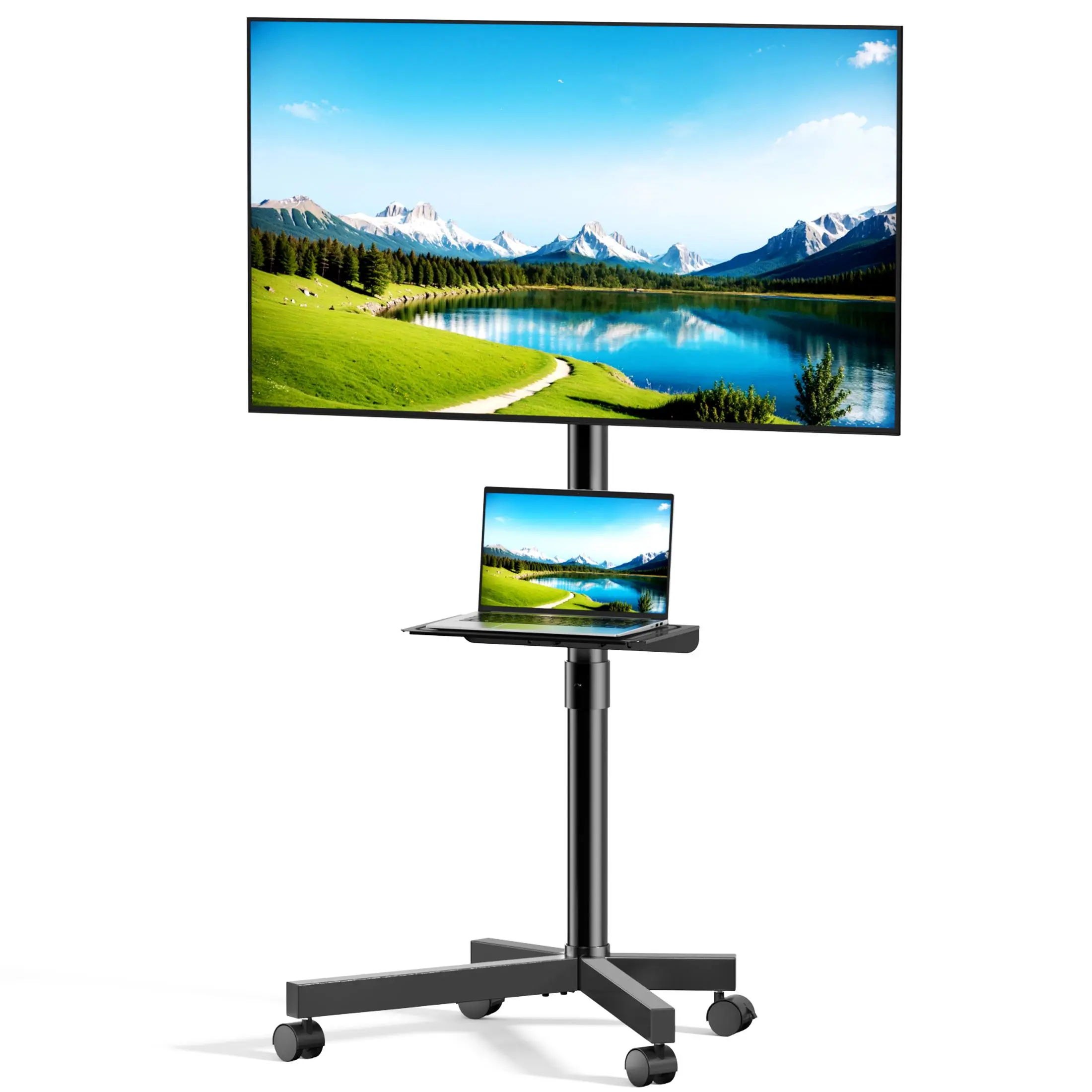 DUMOS Rolling TV Stand with Wheels, Portable TV Cart for 23-60 Inch Screen Max VESA 400x400mm, Holds Up to 88lbs, Tilt & Height Adjustable, Mobile Floor Stand with Media Shelf