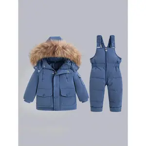 Comfortable Children's Winter Jacket and Bib Set - Warm Thickened Outdoor Ski Suit for Boys and Girls, Baby and Toddler Clothes with Pockets