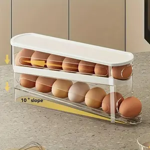 2-Tier Fridge Organizer Egg Trays - Compact Ladder-Style Storage Container with Easy Roll Dispenser for Efficient Kitchen & Refrigerator Space Saving
