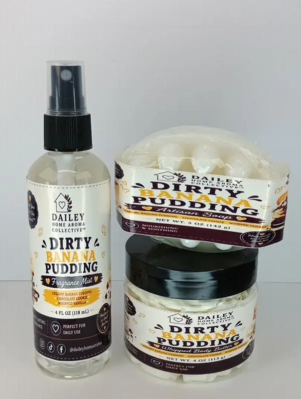 Dirty Banana Pudding 3-Piece Body Care Ritual Set  Body Butter, Fragrance Mist & Artisan Soap  Gourmand Banana Vanilla