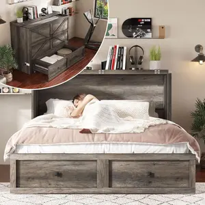 [SummerVibes]【Ships in 2 Boxes】AMERLIFE Murphy Bed with Storage & Charging Station, Farmhouse Murphy Cabinet with Foldable Panel, Noisy Free, for Guest Bedroom, Living Room, Office