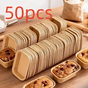 50 Pack Oil-Resistant Baking Cups Mini Rectangular Design, Sturdy Leak-Proof Stacking Nestable Bakeware for Even Baking, Food Grade Material, Bakeware for Home and Commercial Use, Baking Utensils Supplies, Baking Tools, Baking Accessories