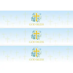 36 Pack of Blue Floral Style God Bless Water Bottle Label Stickers for Religious Party, Baptism, Confirmation, Christening, First Communion, Birthday Party Wedding  Shower Decoration