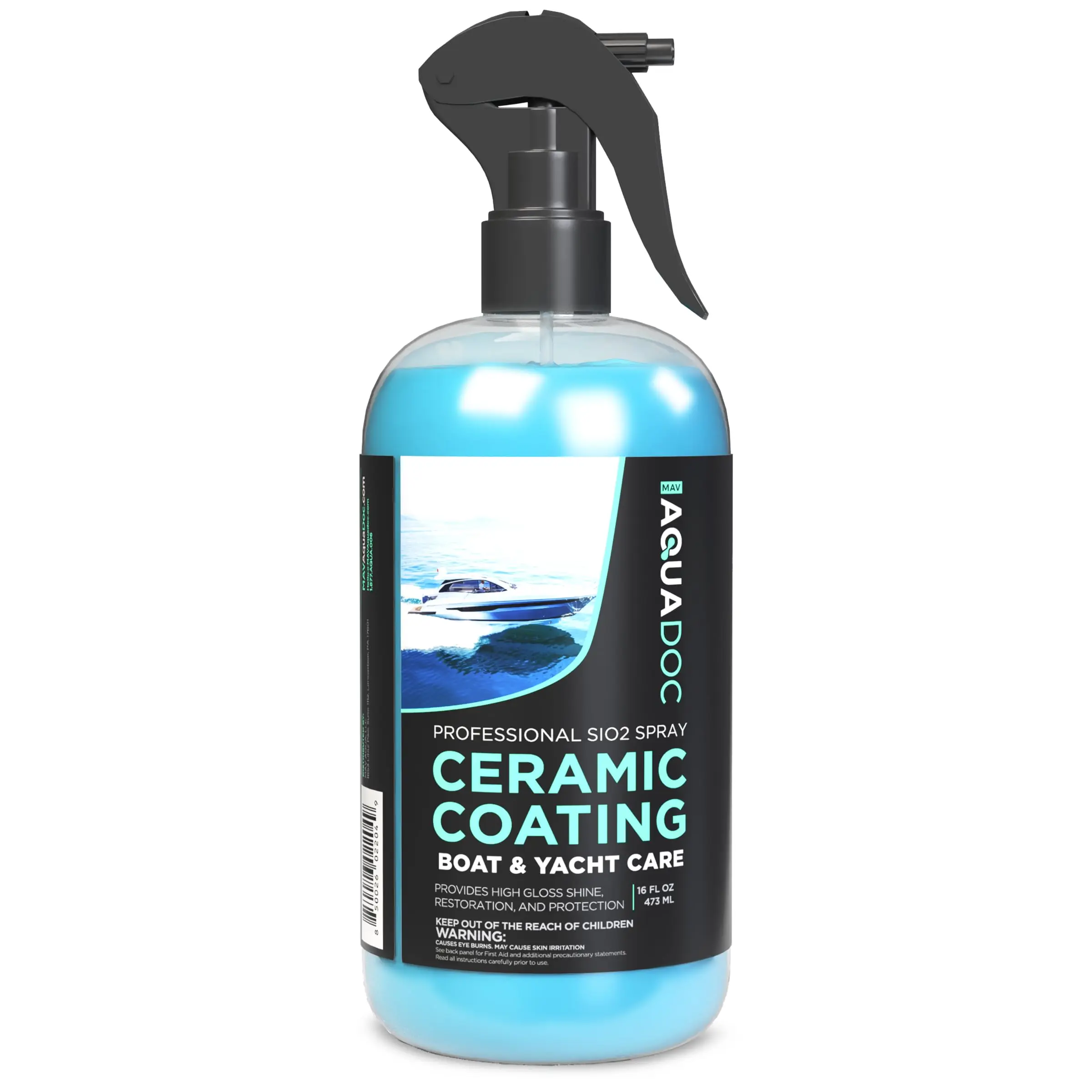 AquaDoc SiO2 Ceramic Protective Coating Spray for Boats - 16oz, Gloss-Enhancing Wax, UV Protection, Water-Repellent