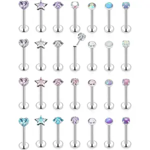 14K  Plated 16G 18G 20G Threadless Nose Rings Studs Flat  Earrings Stainless Steel Tragus Helix Conch Earrings Stud Snake Bite Lip Rings Labret Medusa Piercing  for Women Men