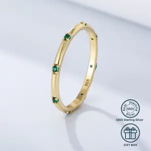 Emerald zircon ring for women, s925 pure silver diamond studded tail ring, exquisite women's jewelry
