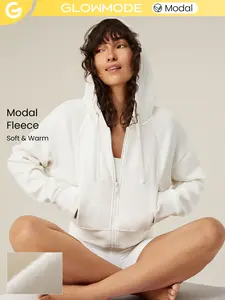 GLOWMODE Modal Fleece Power Zip Side Pockets Hoodie Long Sleeve Sweater With Thumbholes Daily Casual