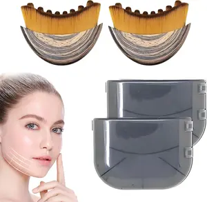 2 PCS Lymphatic Contour Face Brush, Manual Lymphatic Drainage Massager, Natural Makeup Brushes with Durable Soft Bristles, Hypoallergenic Ergonomic Facial Cleansing Brush for Sculpting Derma Roller Set Gentle