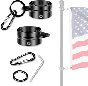 NQ Flag Pole Rotating Rings for 3/4~1 Inch Diameter Flag Pole, Aluminum Alloy Flag Pole Rings, Tangle Free Flag Pole Clips, Flagpole Mounting Rings with Carabiner (Black, 2PCS)