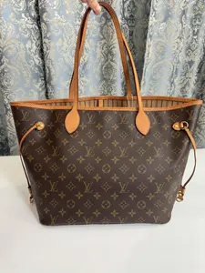 Pre-owned Louis Vuitton CANVAS Tote Bags LV Neverfull MM Monogram Tote Bag with Brown Leather Trim