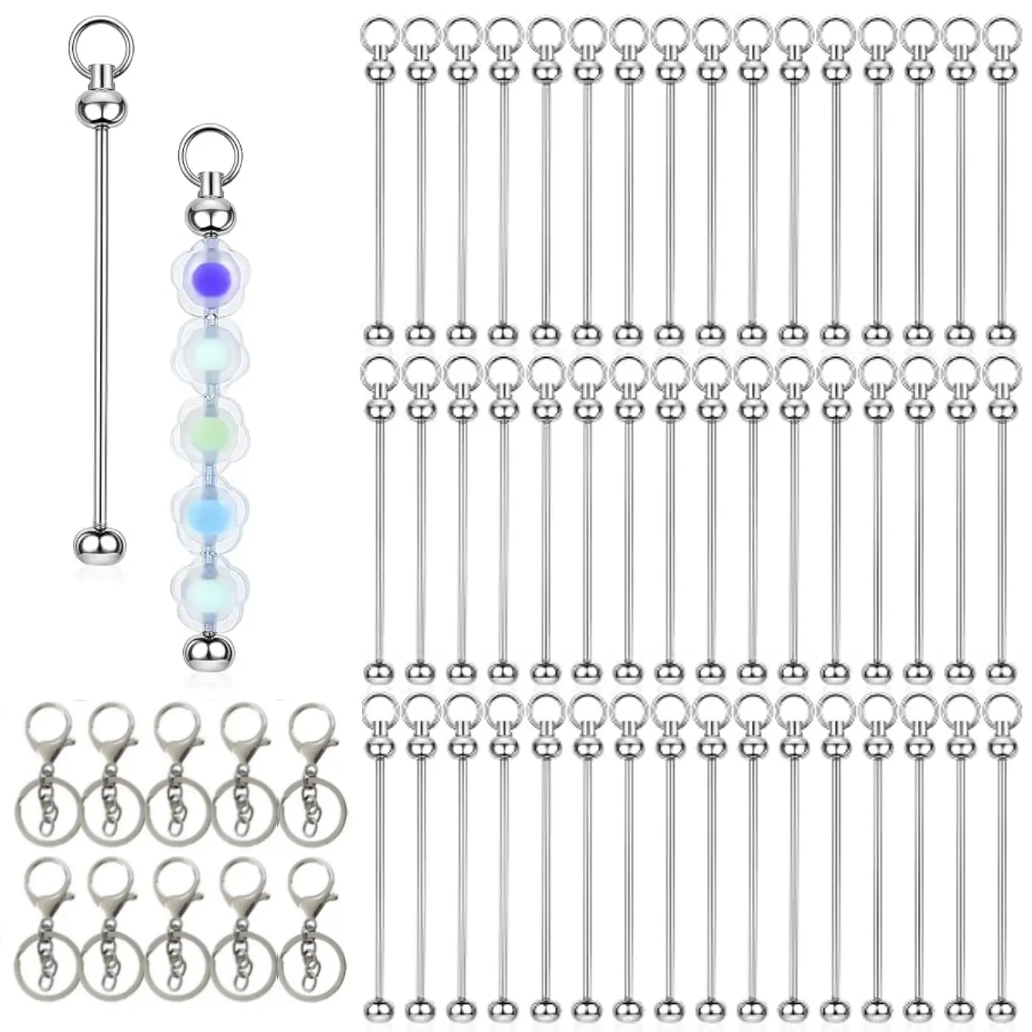50 Pack Beadable Keychain Bars Blank DIY Beaded Keychain Making Kit Customized Beadable Keychains Bars Bulk Keychain Making Supplies for Women Man Jewelry Making Gift - Home Improvement.