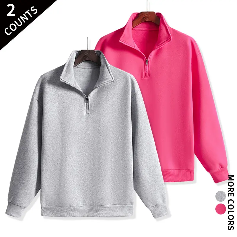 Men's 2‑Pack Quarter Zip Pullover Sweatshirt Long Sleeve Stand Collar Loose Tops Casual Daily Street Office School Spring Fall Wear