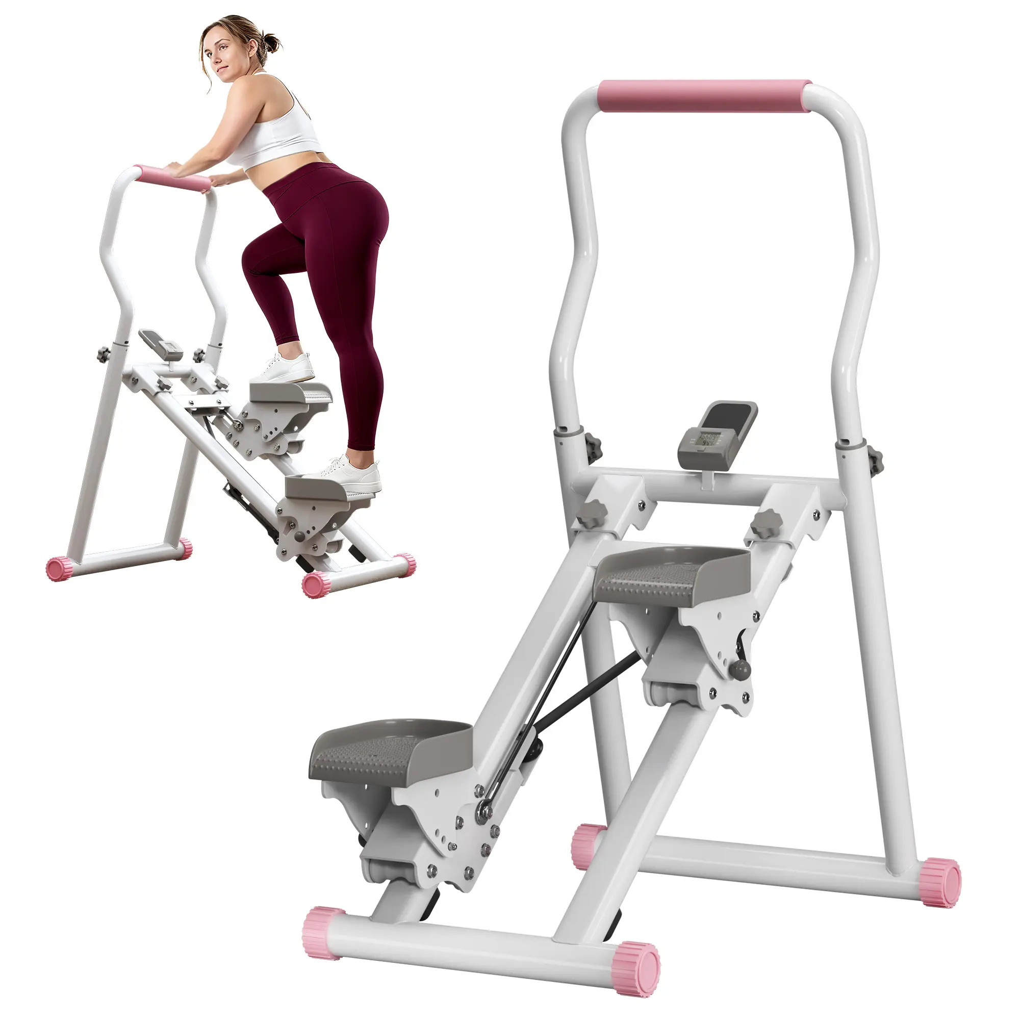 Nicole Selection Vertical Climber Stair Stepper for Home Gym, Foldable Full Body Fitness Equipment with Adjustable Height/Handrail, LCD Monitor & Phone Holder, 125kg Static Weight Capacity
