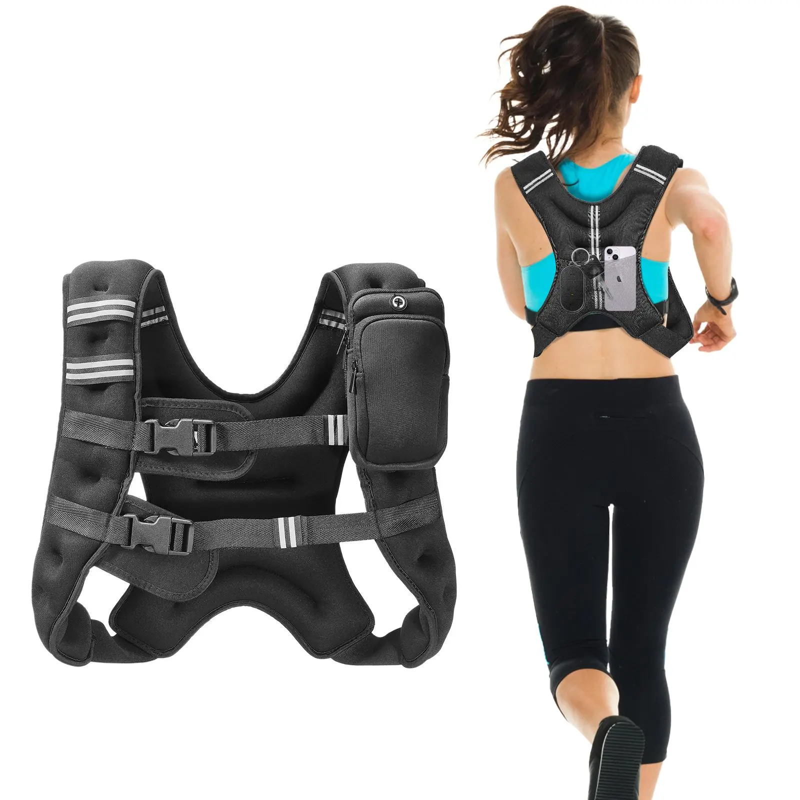 【summerfinds】VEVOR Weighted Vest, 16 lbs Weight Vest with Reflective Stripe, Adjustable Buckle Body Weight Vest for Men Women, Workout Equipment for Strength Training, Running, Jogging, Fitness, and Weight Loss