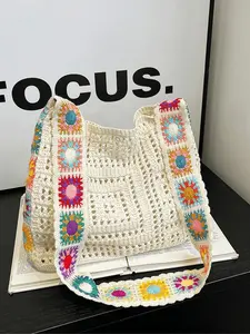 Women's Fashion Knitted Shoulder Bag, Boho Style Crossbody Large Capacity Handbag, Summer Beach Bag, Hook Stitch Tote Purse