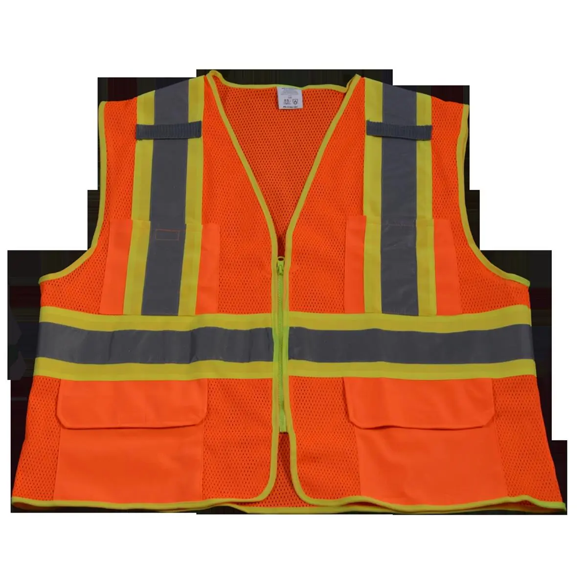 212 MAIN OVM2-CB1-L-XL Men's High Visibility Work Safety Vest, ANSI Class II, Orange Mesh, Contrast Binding, Reflective Tape, Zippered Front, Large & Extra Large Sizes