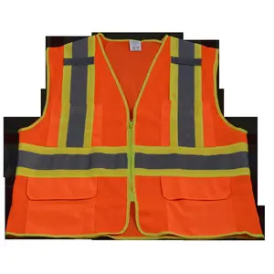 212 MAIN Petra OVM2-CB1-4X-5X ANSI Class 2 High Visibility Reflective Work Safety Vest, Orange Mesh with Contrast Trim, Large Sizes 4X & 5X