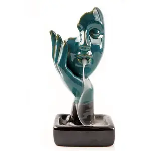 Thinking Statue Reflux Incense Stand Waterfall Burner with 30 Sticks 20 Cones Mat Tweezer Aromatherapy Ornament for Home Office Yoga Gold Resin Scented Gift Box