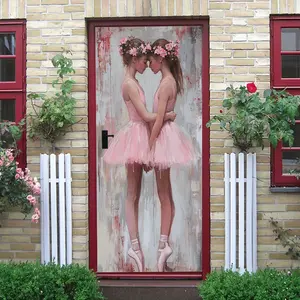 2pcs Dream Ballet Girls Wall Stickers Pink Tutu Flower Headband Design Bedroom Living Room Wall Decor Stickers Self Adhesive Removable Eco Friendly Material Home Art Mural Decals