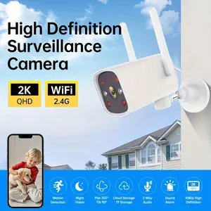 JIESUDA 2025 64G Card Outdoor Security Camera 2K Ultra-HD 2304x1440 Resolution Night Vision AI Human Tracking WiFi 2.4&5G 24/7 Recording White Memory Card Connection