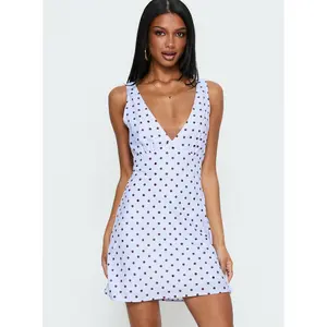 Nellie Mini Dress Blue / Brown Polka Dot