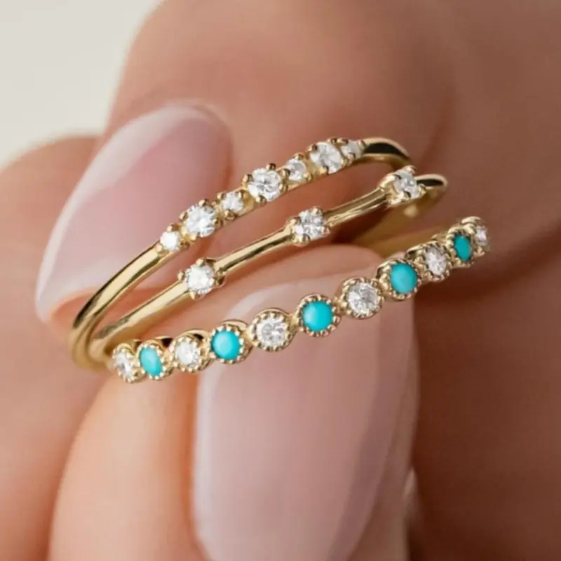 Rhinestone Ring Set, Rhinestone Decorated Ring (3pcs), Simple Ring for Women, Casual Ring, Beautiful Rings, Accessories for Beach Party, Summer Vacation Clothing Decor, Jewelry for Birthday Gift