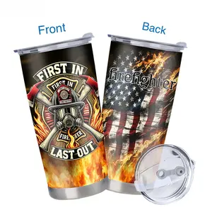 20oz Firefighter Coffee Tumbler with Fire Department Badge-Like Emblem Stainless Steel Double-Wall Vacuum Insulated Spill-Proof Lid Shatterproof