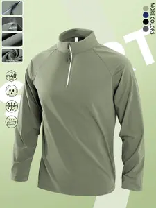 Men's All-Season Half-Zip Fleece Lined Quick-Dry Long Sleeve Athletic Fitted T-Shirt, Breathable Moisture-Wicking Fabric, Ideal for Sports & Outdoor Activities