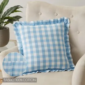 Annie Buffalo Blue Check Ruffled Fabric Pillow - 18x18