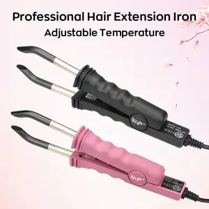 US Plug Hair Extensions Tool with Adjustable Temperature 100°C to 200°C (210°F-390°F) Non-Sticky Heating Plate Flat Tip for Nail Extensions Heat-Resistant Handle Hair Connector Fusion Heat Iron Professional Tool for DIY Enthusiasts and Salon Use