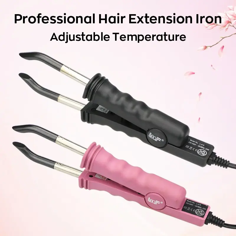 US Plug Hair Extensions Tool with Adjustable Temperature 100°C to 200°C Non-Sticky Heating Plate Flat Tip Heat-Resistant Handle Hair Connector Fusion Heat Iron, Straightener Tool, Crimping Iron for DIY Enthusiasts and Salon Use