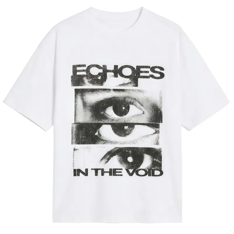 Echoes In The Void Graphic T-Shirt Artistic Eye Print Retro Glitch Art Tee Men's Casual Cotton Menswear Crewneck Stylish Short Sleeves Tshirts Top Womenswear Streetwear Tshirt Summer Shortsleeve