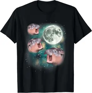 Casual Cotton shortsleeve tees 3 Moon-Deng | Baby Hippo Meme Funny Cute Hippopotamus Animal T-Shirt
