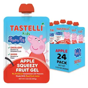 Tastelli Peppa Pig Kids Squeezy Fruit Gel Apple Flavor 24 Count Vegan Gluten-Free Real Fruit Juice Fiber-Rich Prebiotic Gut Support Vitamins C & D