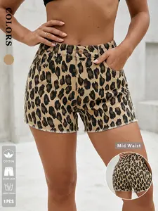1 Pair Women's Classic Retro Leopard Print Jeans, High Waist Stretch Denim Shorts, Casual Fitted Design, Perfect for Parties and Daily Wear
