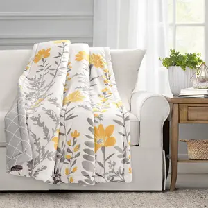 Lush Decor Aprile Reversible Throw - Floral & Geometric Print, Soft Polyester Blanket, Machine Washable, Cozy Chic for Home Decor, 60"x50"