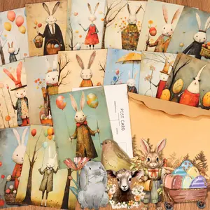 16caras+40stickers+4envelopes Whimsical Easter Writable Decorative Double-sided Postcard Set, White Cardboard Material, for Vintage Crafters, Scrapbooking Supplies, Crafts, Junk Journal, Blessing Card