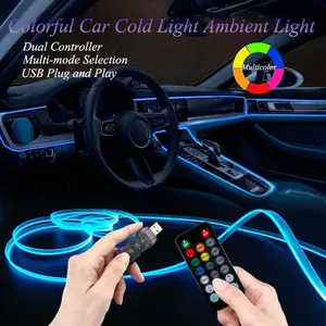 Car LED Lights, USB Power Supply, Smart Car Interior Lights with Remote Control, RGB Lights with DIY Mode and Music Mode, for Vehicle Internal, SUV, Trucks