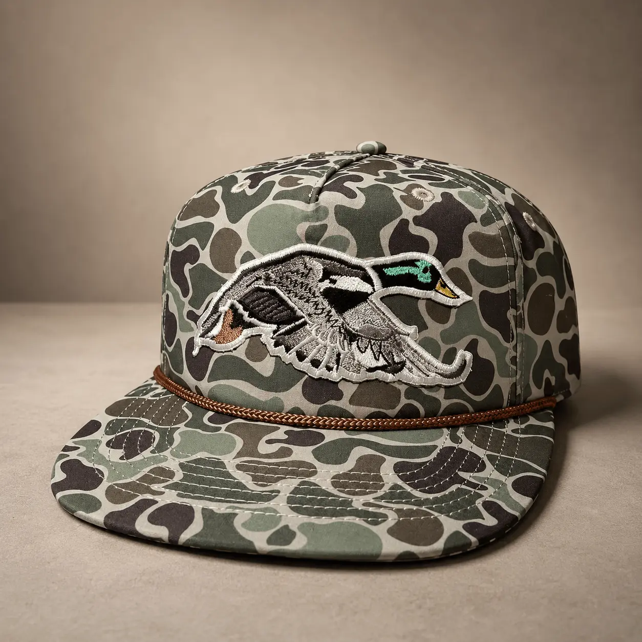 Vintage Duck Camo Flying Mallard Patch Trucker Hat - Retro Outdoor Hunting Snapback Cap, Camouflage Fishing Rope Hat for Men and Women