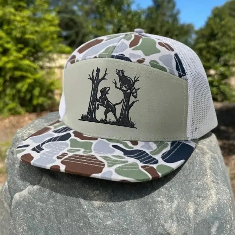 Coon Hunting Embroidered Hat Camo Brim Trucker Cap Hound Dog Treeing Raccoon Outdoor Hunter Gift for Men