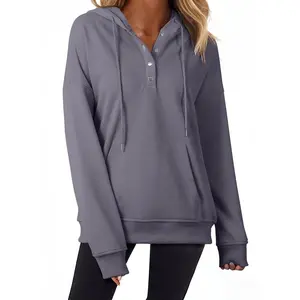 Womens Sweatshirts with Hood Button Collar Hoodies Drawstring Sweatshirts Hoodie Pullover