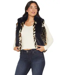 Azalea Wang Women's Boot Barn Faux Fur Striped Vest - Sherita-Navy