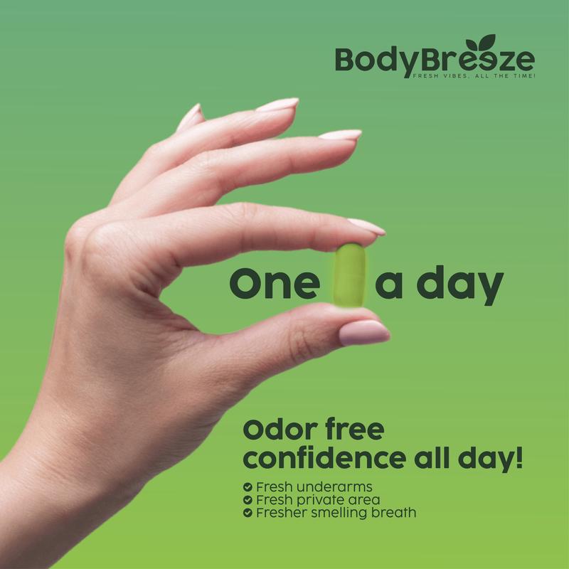 BodyBreeze Internal Body Deodorizer - 30 Capsules for Odor Control Full Body Detox & Gut Health Support with Chlorophyll Natural Odor Eliminator Cosmetic - Antioxidant Dietary Supplement