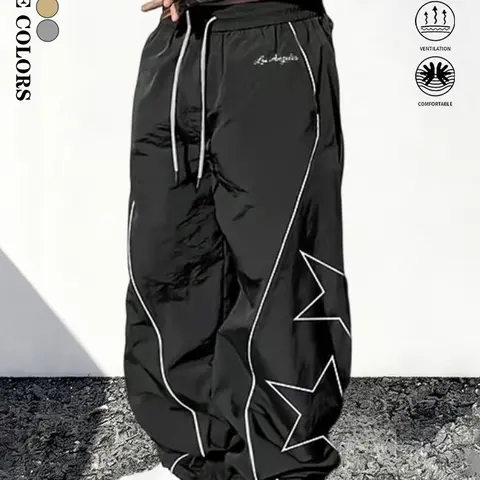 Men's Star Print Cargo Pants - Casual Style with Star Design, Beige Color, Comfortable Fit for Everyday Wear