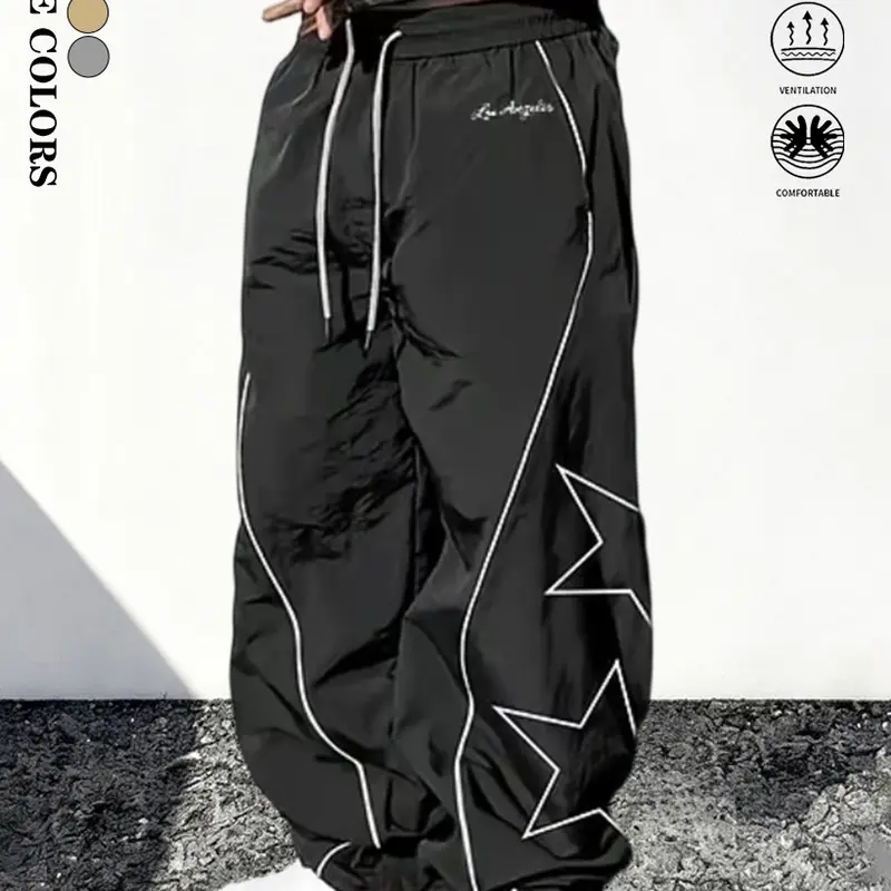 Men's Star Print Cargo Pants - Casual Style with Star Design, Beige Color, Comfortable Fit for Everyday Wear