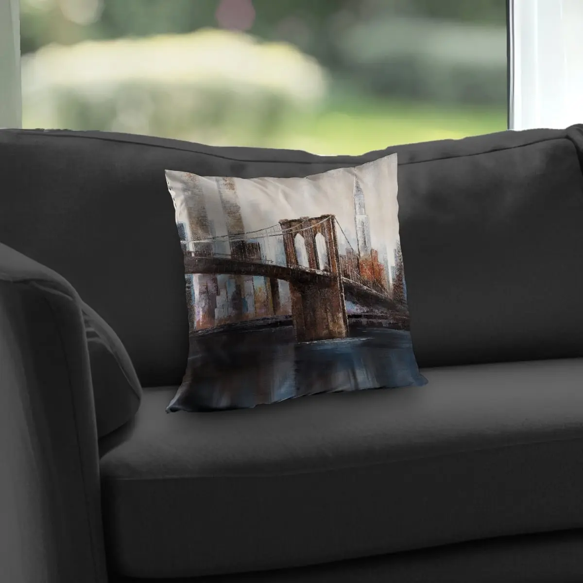 Begin Home Decor C1PT14144TX5FT 14 x 14 in. Urban Brooklyn Bridge Scenic Throw Pillow - Home Decor Insert