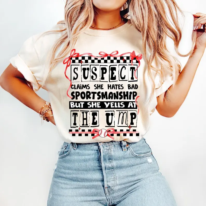 Retro Baseball Coquette, Suspect Claims, Funny Baseball Mom Tshirt