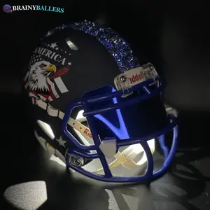 White LED Light up America Inspired Mini Football Helmet - Crystals, Eagles Flag Matte Navy PERFECT GIFT
