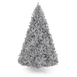 Perfect Holiday Metallic Silver Tinsel Christmas Tree Full Bodied Holiday Décor with Metal Stand